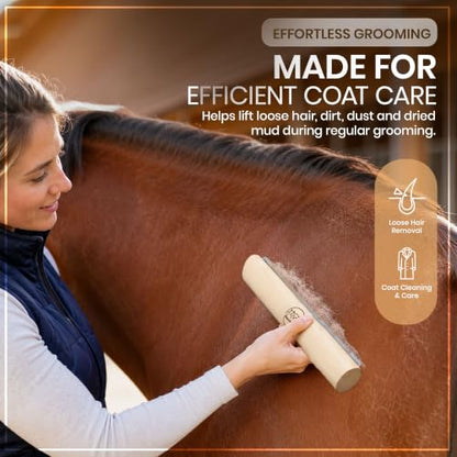 10 Inch Horse Grooming Shedding Tool with Wooden Handle, Stainless Steel Deshedding Comb for Horses, Dogs and Livestock, Pet Hair Removal Brush, Curry Comb, Coat Rake for Loose Hair, Dirt and Mud