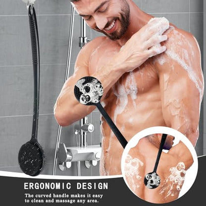 2 Pack Back Scrubber for Shower, 17in Lengthen Long Handle Body Brush, Double Sided Shower Brush for Shower Exfoliating and Massage Can Produce Rich Foam, Long Handle Back Scrubber for Men - color: 2pc-black