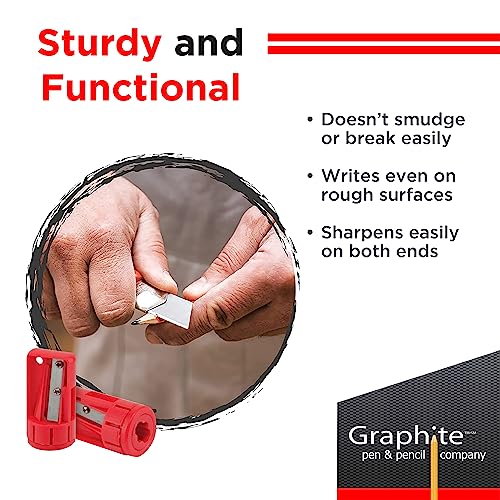 GRAPHITE Hard Lead Carpenter Pencils Bulk - (1) Pack of 12 Pieces Lumber Wooden Pencil #2 (HB) - Black - color: Black, size: 12 Count (Pack of 1)