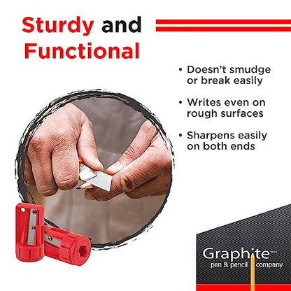 GRAPHITE Hard Lead Carpenter Pencils Bulk - (1) Pack of 12 Pieces Lumber Wooden Pencil #2 (HB) - Black - color: Black, size: 12 Count (Pack of 1)
