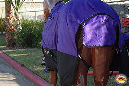 Pony Horse Turnout Blanket HILASON 600D Waterproof Winter Ripstop 400g Fill Belly Wrap Shoulder Gusset Tail Flap - color: Purple, size: 50 In