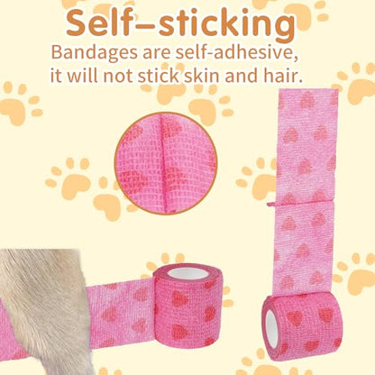 KIMOBER 12 Rolls Self Adhesive Pet Wrap Bandage Non-Woven Tape Vet Wrap Cohesive Bandages for Dogs Pet Animals Horse Cat Bird Animals,2 Inch x 5 Yards