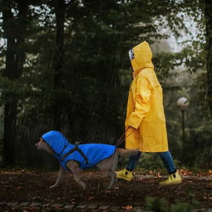 Dog Raincoat Waterproof Dog Hoodie Reflective Doggie Raincoat Hooded Adjustable Rain Jacket for Small Medium Large Dogs Puppies Doggie Black Red Yellow Green (Blue, XL) - color: Blue, size: XL