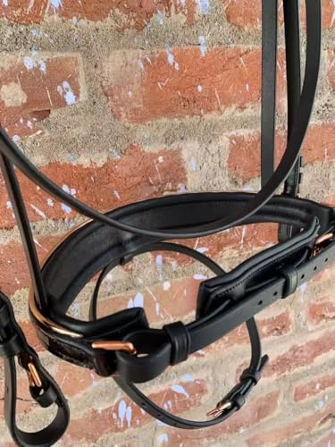 Rose Gold Crystal Horse Bridle – Premium Leather English Bridle with Padded Noseband & Browband, Elegant Rose Gold Hardware, Adjustable Horse Tack for Training, Dressage & Show Riding - size: Medium/Cob