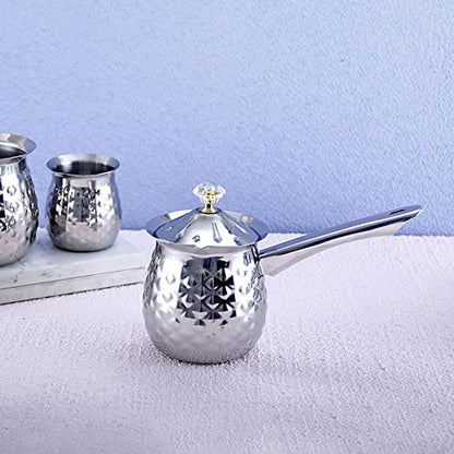 Turkish Coffee Maker, Chai Pot, Arabic & Greek Coffee Pot, 600 Ml / 20 Oz Silver Ibrik - color: Silver, size: Large