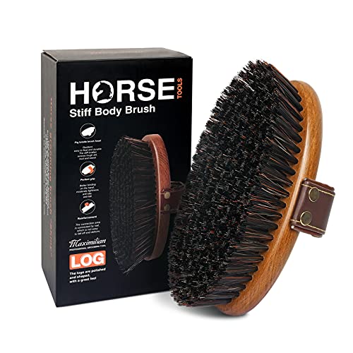MAXIMILIAN Handmade Horse Brush Professional Horse Brushes for Grooming | 4cm Boar&PP Bristles,Beech Wood Brush Back,Double-Layer Belt,Horse Finishing Brush,Effective Remove Loose Hair Dust Dirt Mud