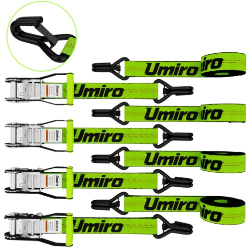 Umiro 4Pack 2''*15' Heavy Duty Ratchet Straps with Safety Clip J Hooks Ratchet Strap 10,000 Lbs MBS,Tie Down Ratcheting with J-Hook, Cargo Straps for Truck, Trailer, Moving (Neon Green) - color: Neon Green, size: 2 Inches X 15 Feet