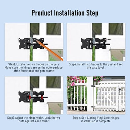 Self Closing Gate Hinges, 90 Degree Adjustable Hinges, Black, 2 Pack