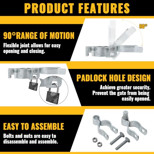 VIVIDA 1-3/8" Chain Link Fence Gate Hinge Kit, Chain Link Gate Hardware | Include 1-3/8" Fence Gate Hinge Kit, 1-3/8" Chain Link Gate Latch, Galvanized Steel - size: 1-3/8" × 1-3/8" (SILVER)