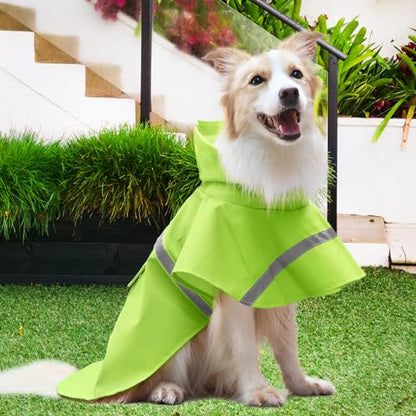 NACOCO Large Dog Raincoat Adjustable - Pet Water Proof Clothes Lightweight Rain Jacket Poncho Hoodies with Strip Reflective (M, Green) - color: Green, size: Medium (Pack of 1)