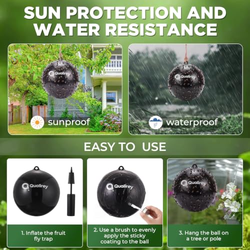 Qualirey 2 Pcs Big Fly Trap Ball 18" Hanging Sticky Insect Ball, Black - color: Black