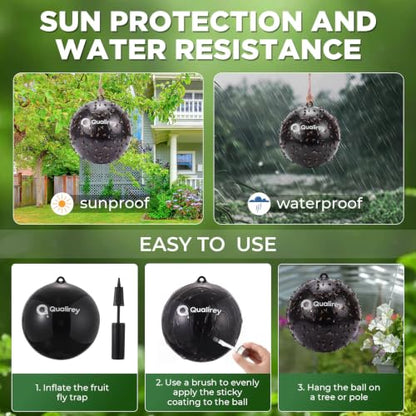 Qualirey 2 Pcs Big Fly Trap Ball 18" Hanging Sticky Insect Ball, Black - color: Black
