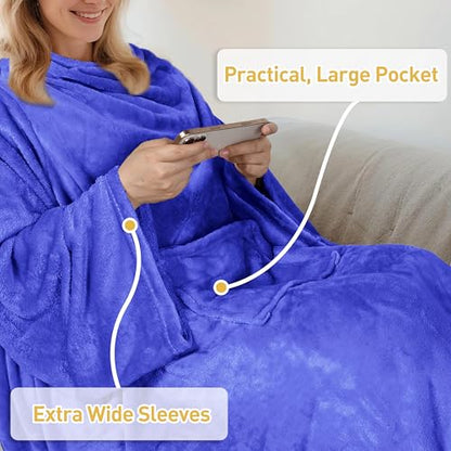 Catalonia Wearable Blanket with Sleeves & Foot Pocket for Adults - color: Blue, size: Fleece
