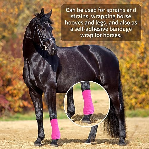 Vet Wrap - Self Adhesive Bandage Wrap Cohesive 4 Inch 5 Yards,Self Adherent Athletic Bandages for Horse Dogs Cat Pet Animals Hot Pink 6 Rolls