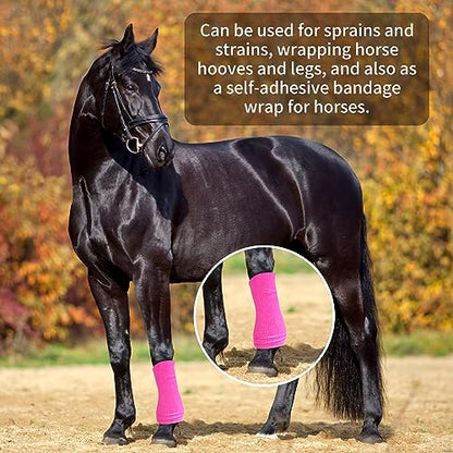 Vet Wrap - Self Adhesive Bandage Wrap Cohesive 4 Inch 5 Yards,Self Adherent Athletic Bandages for Horse Dogs Cat Pet Animals Hot Pink 6 Rolls
