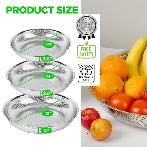 Large Shallow Stainless Steel Colander Set of 3, 5.5/7/10 Qt - size: 5.5+7+10QT Colander