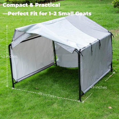 Goat Shelter for Outside, Portable for 2 Goats, 49 x 49 x 43 in Metal Frame | Three-Sided Windbreak Panels And Ground Stakes, For Backyards, Pastures And Small Livestock Enclosures