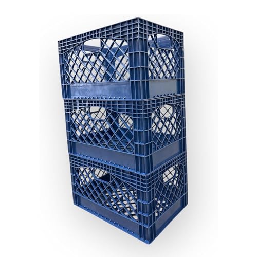 Juggernaut Storage Heavy Duty Milk Crates, 4 Handles, 24 Qt, Blue, 3-Pack - color: Blue, size: 24 Quart, 3-Pack