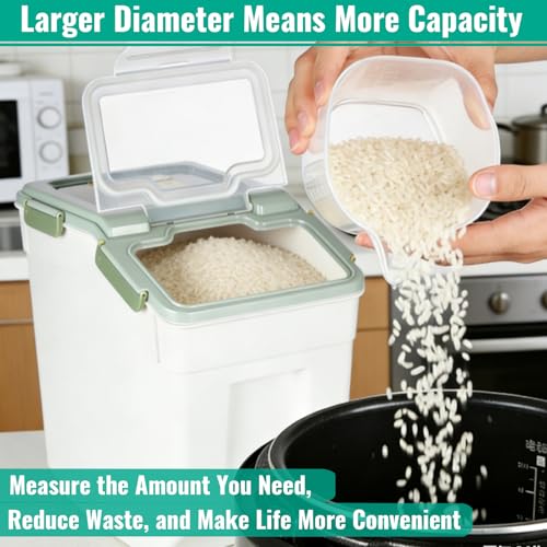 2 Pack Rice Container 25 lbs Large Bulk Flour Sugar Storage Holdhouse Plastic Grain Cereal Dry Goods Bin with Spoon and Measuring Cup for Kitchen Pantry Organization - Green - color: Green, 2 Pack