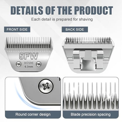 BILLAR® 5FW Dog Grooming Wide Blade,Detachable Pet Dog Grooming Blades,Compatible with Andis,Oster A5,Wahl km10 Clippers.Cutting Length 1/4 in(6.3mm) - size: 5FW
