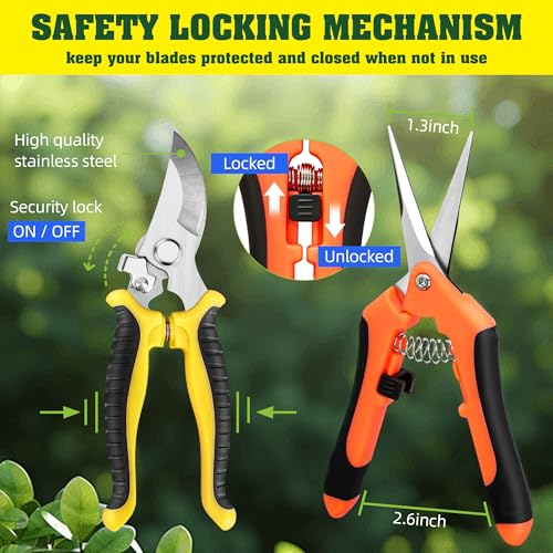 EWPJDK 4 Pack Garden Pruning Shears Scissors Clippers Stainless Steel - color: 4pcs Yellow Orange Green