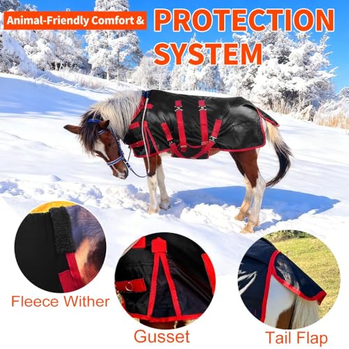 Mini Horse Pony Foal Miniature Horses Turnout Blanket, Winter Blanket for Horses with Belly Wrap, Donkey Blanket, 1200 Denier Waterproof &Breathable/220g Filling (55IN) - size: 55IN