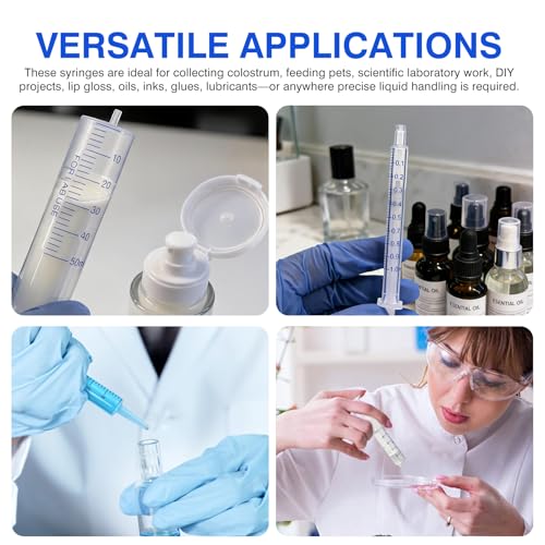 12 Pack 50ml Plastic Syringe for Liquid, Luer Slip, Used in Scientific Labs - size: 50ML