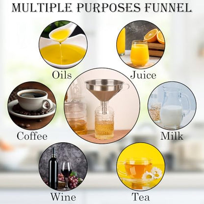 WMKGG 304 Stainless Steel Funnel,Funnels for Kitchen Use Filling Bottles - size: Funnels+Strainer