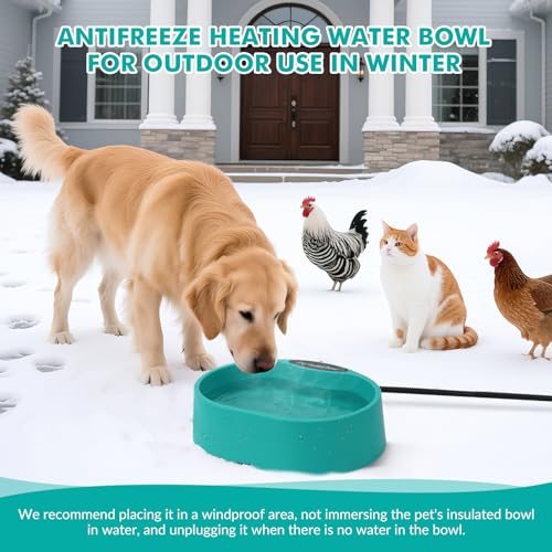 3.7L Heated Water Bowl for Dog & Cat, Outdoor Heated Dog Bowl, Large Waterproof Heated Warming Pet Bowl for Outside, Anti-Freeze Heated Pet Water Dish for Rabbit, Chicken, Duck, Squirrel (35 Watts)