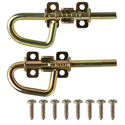Loop Style Spring Locking Barrel Bolts Door Latch Hardware for Sheds, Gates, Barn Doors, Wooden Window, Chicken Coops - 1 Pair Includes 8 Screws - color: Gold