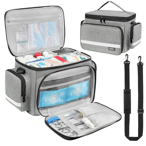 LEFOR·Z Small Medical Bag,First Aid Bag Empty,Home Health Nurse Bag with Detachable Divider,Medical Supplies Storage Tote for Nursing Student,Therapist,Doctors,Grey(11.75 x 7.6 x 8 inch) - style: Gray-small
