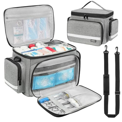 LEFOR·Z Small Medical Bag,First Aid Bag Empty,Home Health Nurse Bag with Detachable Divider,Medical Supplies Storage Tote for Nursing Student,Therapist,Doctors,Grey(11.75 x 7.6 x 8 inch) - style: Gray-small