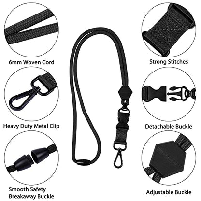 Wisdompro 2 Pack 23" Lanyard with Safety Breakaway Buckle - Black and Blue | Durable Heavy Duty Neck Lanyard, with Detachable Buckle and Metal Hook, for ID Card Badge Holder and Keys - color: Black, Blue, size: 23 inches
