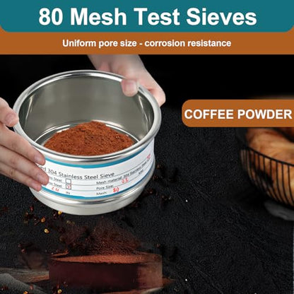 Full 304 Stainless Steel Mesh Sieve Screen, LVDALAB 80 Mesh (0.2mm) Aperture, 2.4inch(6CM) Dia Standard Sample Analysis Test Sieves Sifters Strainer for Industrial Laboratory Homes - size: 80 Mesh(0.2mm)/Ф2.4in(6CM)