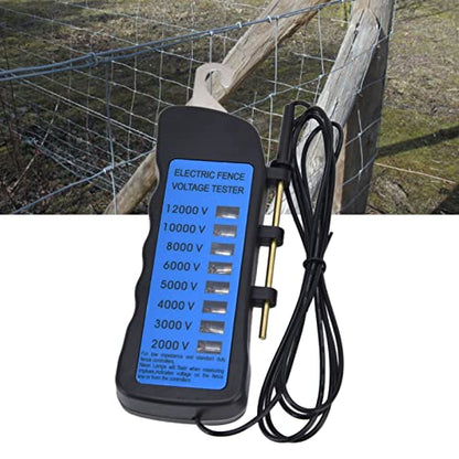 12KV Electric Fence Voltage Tester, ABS Electric Fence Fault Finder with Copper Rod, Farming Equipment Portable Testing Tool with 8 Neon Indicator Lights, 2000-12000V