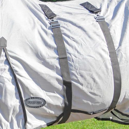 Country Pride Deluxe Mesh Fly Sheet, Full-Coverage Horse Fly Protection, Belly Band, Attached Neck Cover, Shoulder Gussets, Tail Cover, Adjustable Fit, Grey with Silver Trim (86 in) - size: 86 in