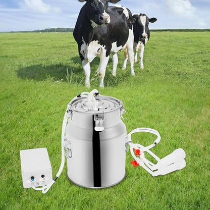 14L Goat Milking Machine, Adjustable Pulse Vacuum Electric Cow Milking Machine, Portable Electric Cow Milker with Udder Protection for Cows and Goats - size: 14L