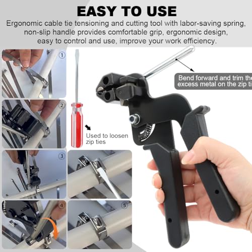 Metal Zip Tie Tool, Adjustable Fastening Cutting Self-Locking Stainless Steel Tie Wrap Cutter and Free Release Tool for Repair Fences, Exhaust Pipes, Chain Links, Head Wrap
