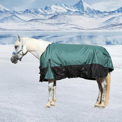 1200D Horse Blanket, 200g Medium Weight Waterproof Winter Turnout - color: Green Black, size: 72"
