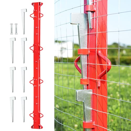 6ft Woven Wire Fence Stretcher Bar with 7 Wedges, Heavy-Duty Carbon Steel Fence Stretcher Tool Wire Puller, Red Anti-Corrosion Coating, 6.67ft Length, Ideal for Farms, Ranches & Outdoor Fencing - size: 6 Feet