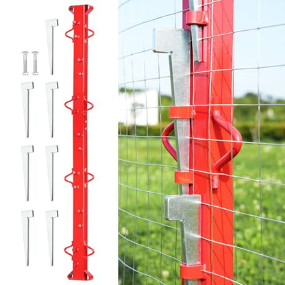 6ft Woven Wire Fence Stretcher Bar with 7 Wedges, Heavy-Duty Carbon Steel Fence Stretcher Tool Wire Puller, Red Anti-Corrosion Coating, 6.67ft Length, Ideal for Farms, Ranches & Outdoor Fencing - size: 6 Feet