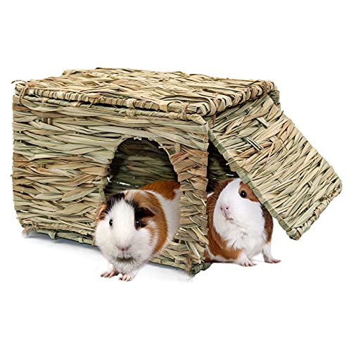 BWOGUE Large Guinea Pig Grass House, Guinea Pig Hideout, Foldable Straw Hut - size: 1 PACK
