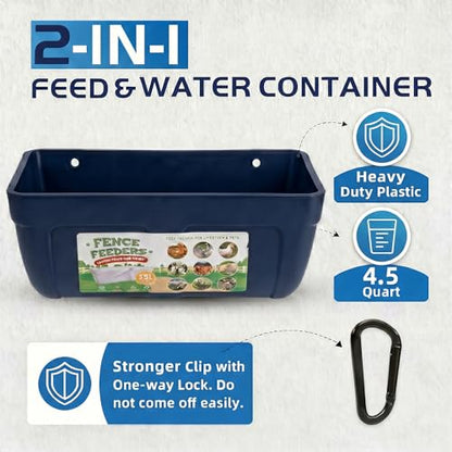 Hanging Chicken Feeder Waterer Heavy Duty BPA-Free Plastic Feed Trough, Fence Mount Livestock Feeding Bucket, Backyard Poultry Farm Supplies for Duck, Turkey, Goat, Sheep, 2 Pack, Blue - color: Blue