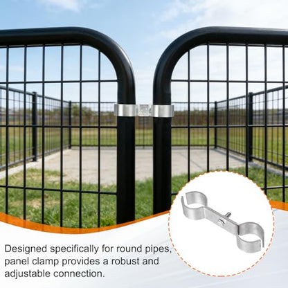 HARFINGTON 2pcs Chain Link Fence Panel Clamps 15/32" Stainless Steel Dog Kennel Clamps Fence Connector Temporary Dog Cage Hardware Parts with Bolts and Nuts for Round Pipe Panel - size: 15/32"