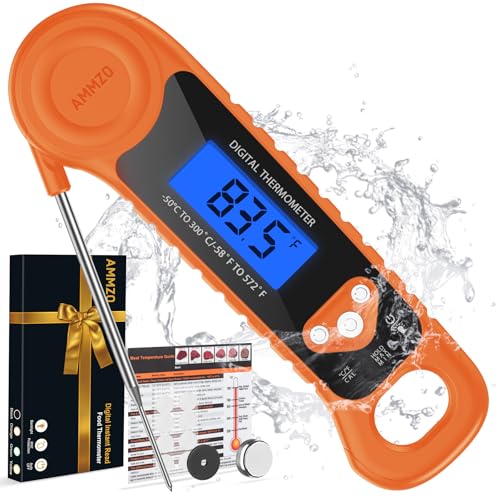 AMMZO Digital Meat Thermometer for Grilling, Candy Thermometer Instant Read Food Thermometer Waterproof with Backlight for Cooking, Deep Fry, BBQ, Grill, Smoker and Roast (Orange) - color: Orange