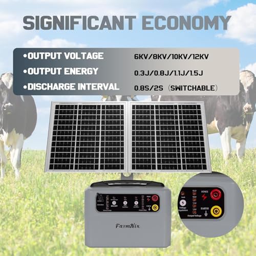 15W Solar Fence Charger, 6-12KV Adjustable Output 1.5J, 30 Miles