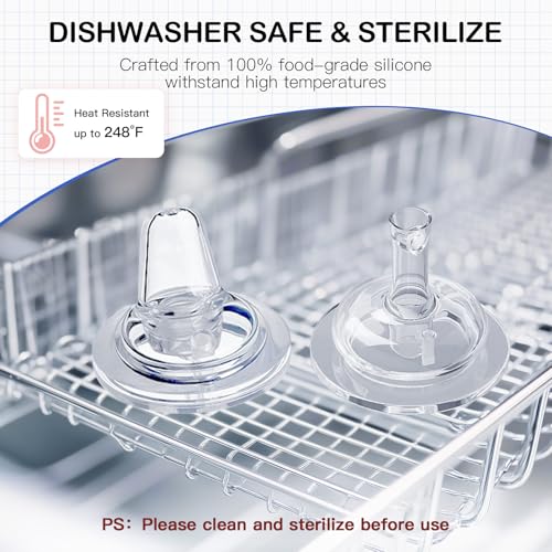 Sippy Spout Nipples for Lansinoh Baby Bottles, Transition Straw Sippy Cup 100% Food Grade Silicone Soft Nipple, 6m+, Pack of 4 - color: Spout