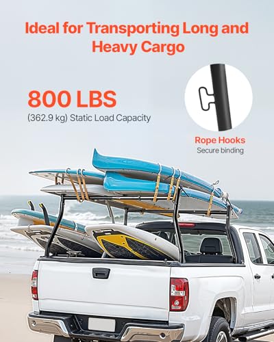 VEVOR Truck Ladder Rack, 49-73 in Width, Extendable Universal Cargo Rack, Heavy Duty Steel with 800 lbs Static Load Capacity, Ideal for Canoes, Surfboards, Ladders, Lumber, Tents, and Large Cargo - style: Drilling
