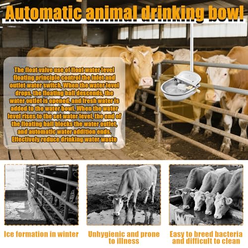 Automatic Animal Drinking Water Bowl with Float Valve and Drainage Hole 304 Stainless Steel Feeder Waterer Livestock Water Trough Suitable for Pet Dog Horse Cattle Goat Sheep 2Pcs（Dia 9in） - style: 2.5L-2pcs