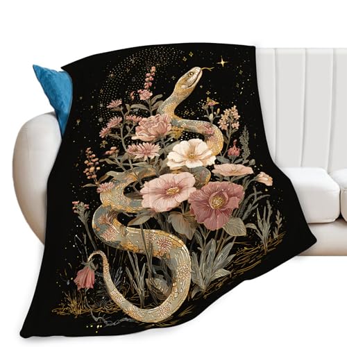 Golden Snake Blanket Fantasy Floral Reptiles Throw Blanket 60"x50" - color: Golden Snake, size: 60"x50"